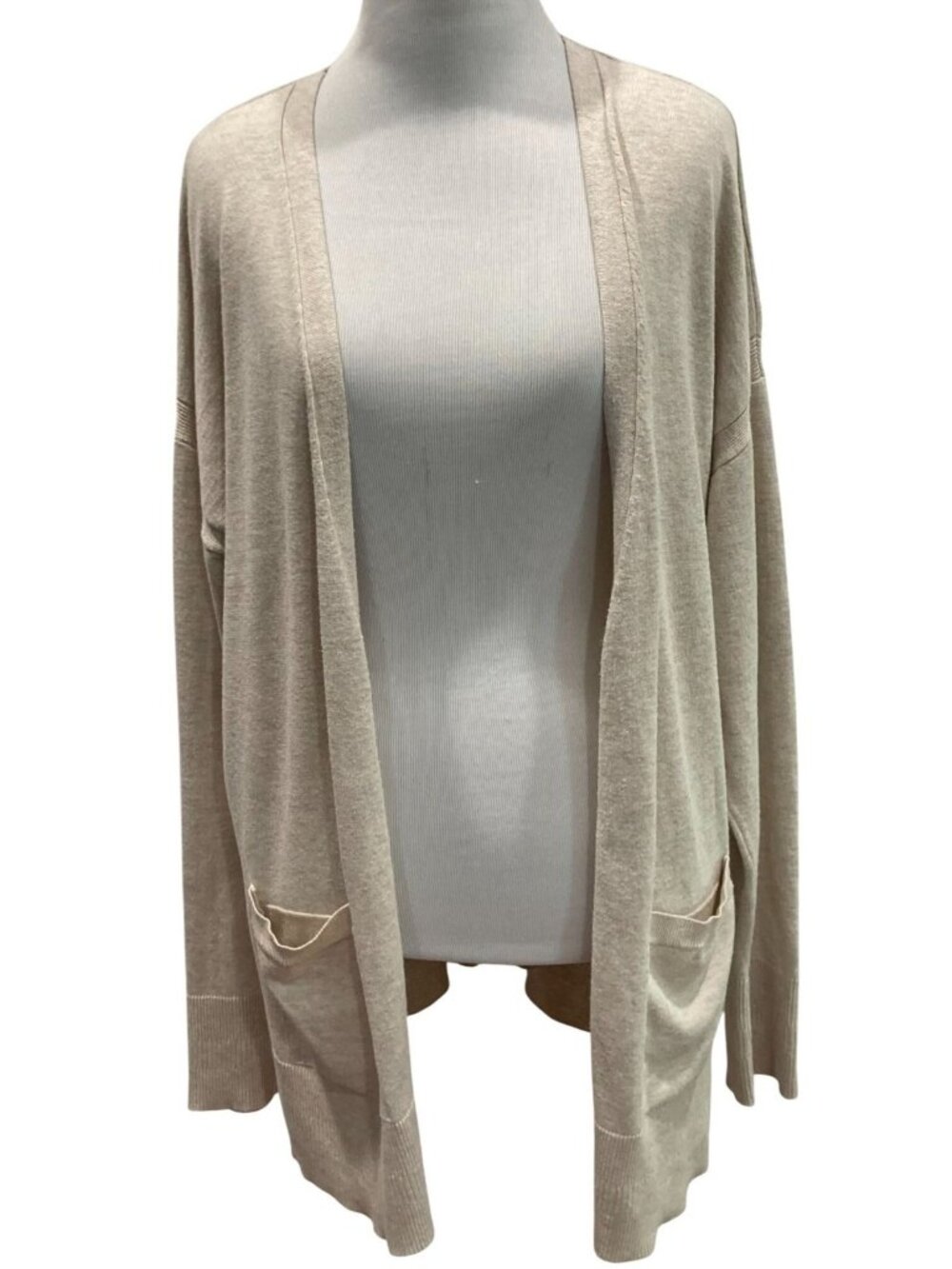 Time And Tru Open Front Cardigan XL Oatmeal Heather Oversized Lagenlook Casual